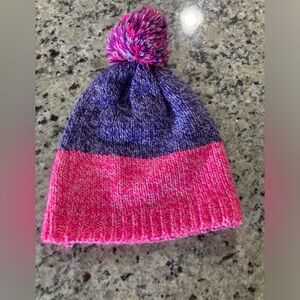pink and purple girls beanie hat with puff unbranded NWOT